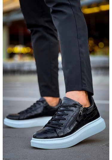 Siyah Fermuar Ve Bağcıklı Günlük Erkek Ayakkabısı Siyah