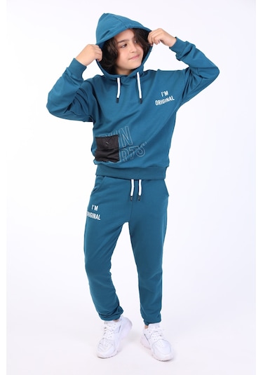 Toontoy Erkek Çocuk I Am Orıgınal Baskılı Eşofman Takım Petrol Mavi