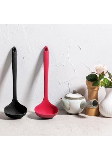 2 Adet Isıya Dayanıklı Silikon Pota Kaşık Uzun Saplı Asılı Delik Yapışmaz Karıştırma Kaşığı Mutfak Pişirme Gereçleri
