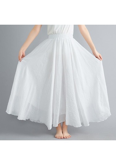 Yaz Sonbahar Kadın Etek Edebi Büyük Boy Pamuk Keten Yarım Etek Elastik Bel Keten A-line Etek Uzun Bölüm Saf Renk Rüzgar Salıncak Etek Ordu Yeşili Haki