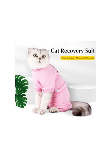 Vkemall Kedi Ameliyat Sonrası Kıyafeti - Yara Koruması Ve Yalama Engeli - Modal Dokuma - Pembe - S Boyutu