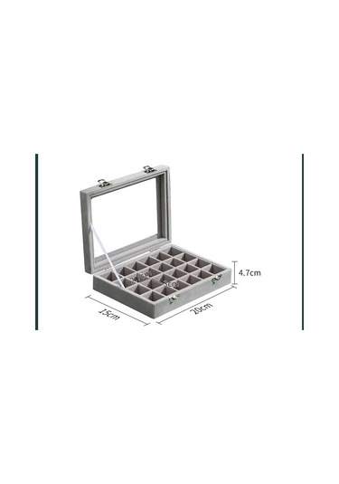 Yystore Takı Saklama Kutusu Kadife Şeffaf Pencere Ücretsiz Kombinasyon Gri