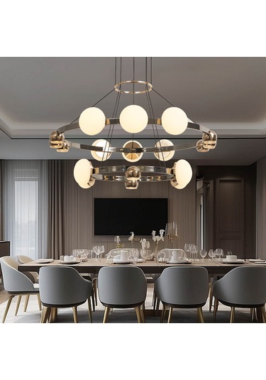 Dilay 18'li İki Katlı Siyah Gold 160 Watt Yuvarlak Modern, Kafe Restoran, Salon Led Sarkıt Avize Siyah