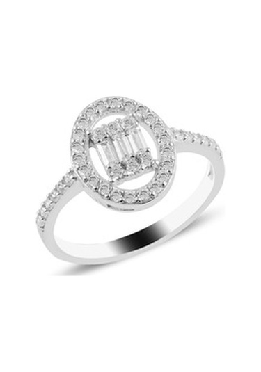 Gümüş Rodyumlu Oval Gümüş Düz Baget Taşlı Üçlü Set