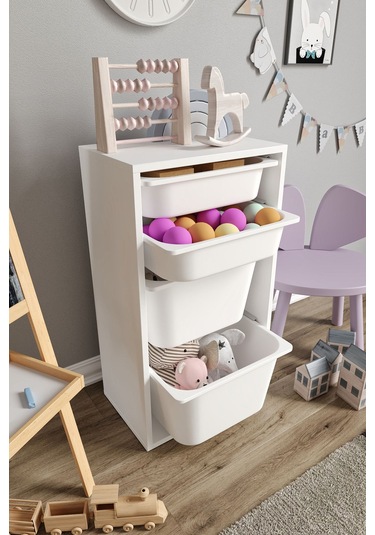 %100 Mdf - Small Mono 4 Sepetli Oyuncak Dolabı Beyaz