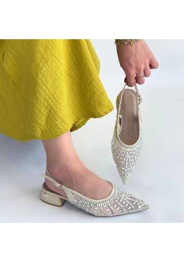 Piga Ten Cilt Tüllü Topuklu Ayakkabı Ten