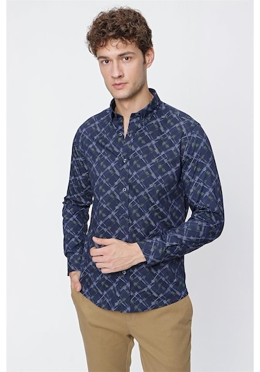 Lacivert Uzun Kol Baskılı Düğmeli Yaka Slim Fit Dar Kesim Klasik Gömlek 1004220289-lacivert Lacivert Lacivert Uzun Kol Baskılı Düğmeli Yaka Slim Fit Dar Kesim Klasik Gömlek 1004220289-lacivert Lacivert