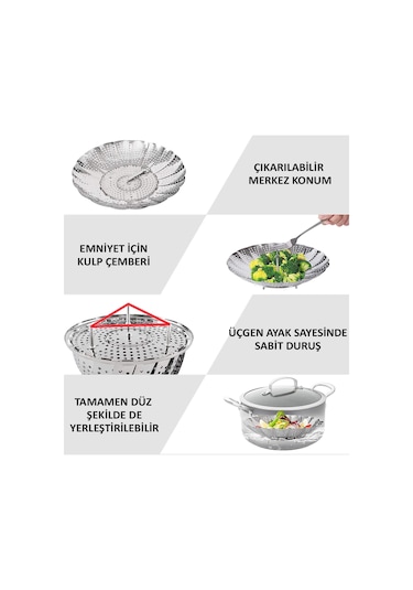 Paslanmaz Çelik Buharlı Pişirici Katlanır Buharda Sebze Pişir