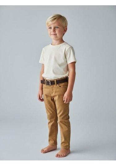 Zekids Erkek Çocuk Kemerli Gabardin Pantolon-16347 Bej