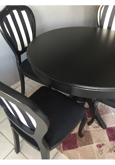 Onurdesign16 Baba Ayaklı Bambi Ahşap Siyah & Beyaz Boyalı Açılır Yemek Masasa