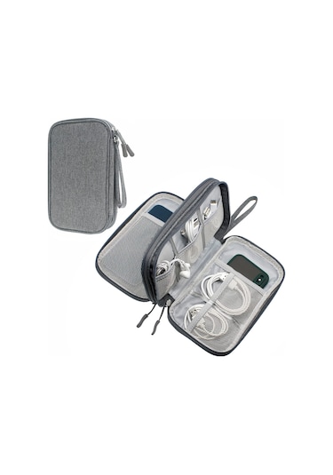 Vkemall İki Katlı Dijital Aksesuar Organizer - Siyah Orta Boy, Su Geçirmez Oxford, Kablo-şarj Aleti Saklama Çantası