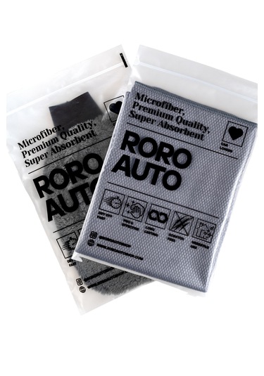Roro Auto Olimpos Mikrofiber Oto Cam Bezi 50X70 Gri & Gri Araba Yıkama Eldiven Seti