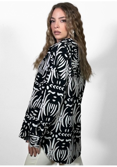 Krep Kontrast Gömlek Siyah