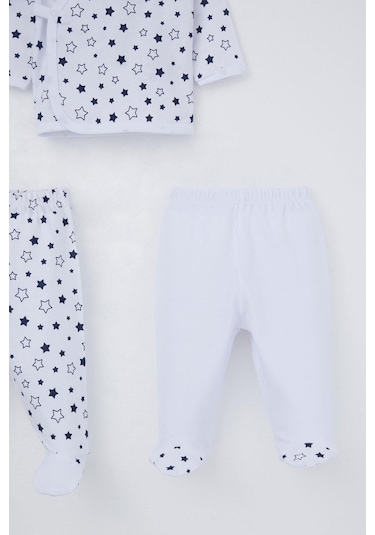 Breeze Erkek Bebek Hastane Çıkışı 3 Lü Yıldız Desenli 0-4 Ay, Beyaz Beyaz