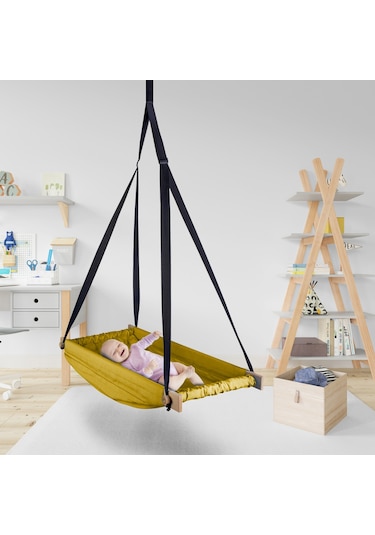 Bundera Flow Sarı Ahşap Yaylı Zıpzıp Hamak Beşik Hoppala