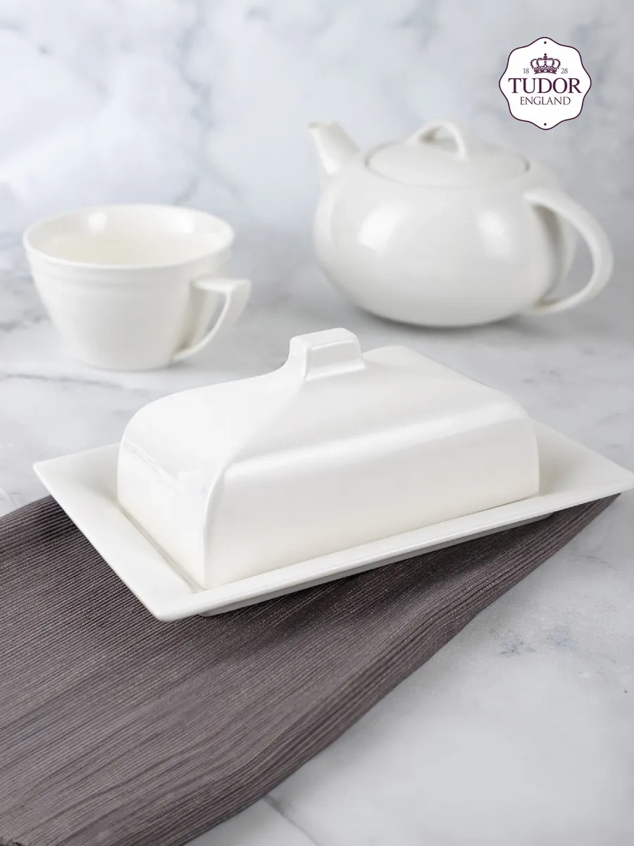 Tudor England Porselen Tereyağı Kabı, Kapaklı, 21x15 Cm 179979739 Beyaz