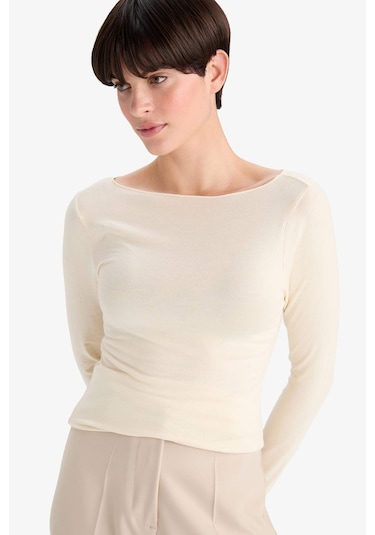 Defacto Modal Kaşmir Yumuşak Dokulu Kayık Yaka Uzun Kollu Üst-fall İn Love F2264ax25auer100 Ekru