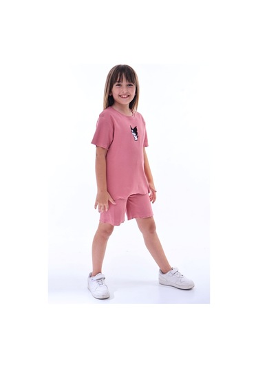 Ribana Beybi Overlok Detaylı Kuromi Nakışlı Alt-üst Takım Kiremit