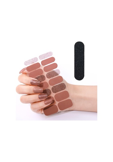 Suntek Tırnak Törpüsü + Yapıştırma Oje Çıkartmaları Kahverengi 16'lı