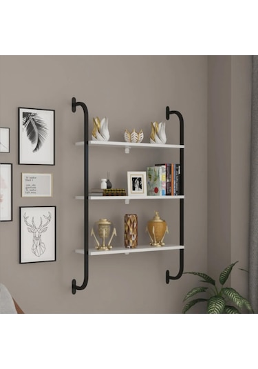 Beyaz Kitaplık 3 Katlı Raf Duvara Monte Kitaplık 5535