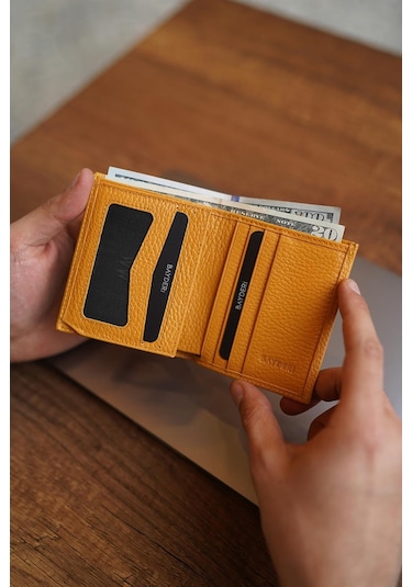 Bayderi Lisande Hakiki Deri Kibar Erkek Cüzdanı Sarı