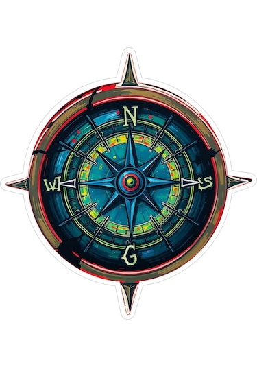 10x10 Cm Pusula Sticker Laptop Kask Araba Motor Defter Sticker