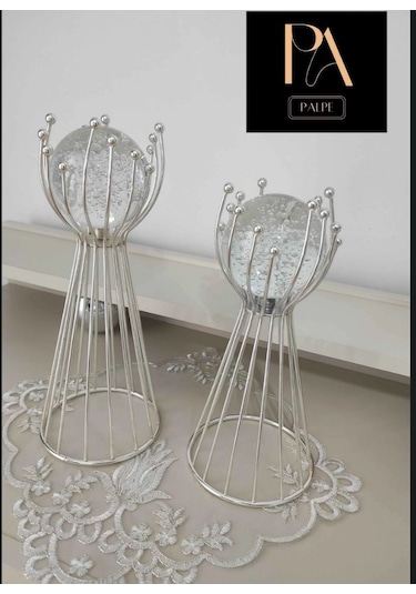 Gümüş G 2'li Ofis Metal Aksesuar Biblo Ev Salon Dekorasyon Obje