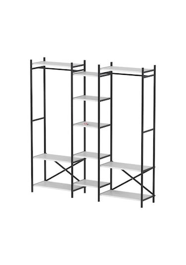 10 Raflı Metal Gardırop Metal Portmanto Açık Gardırop Elbise Dolabı Vestiyer Openix Beyaz