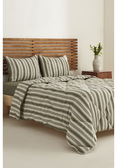 Karacahome Sarah Anderson Barlet Çift Kişilik Comfort Set Çizgili Yeşil