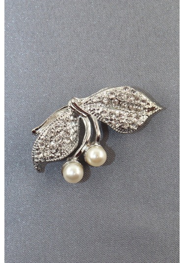 Gümüş Renk Fiyonk İnci Broş. Kristal Taşlı Tasarım İncili Fiyonk Yaka İğnesi Erkek Kadın Broş Gümüş