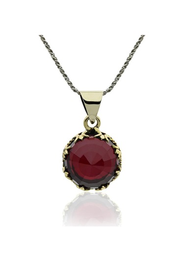 Lal Taşlı Lale Motifli Otantik Gümüş Kadın Kolye