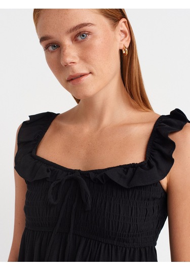 Dilvin 50873 Fırfırlı Bluz-siyah Siyah