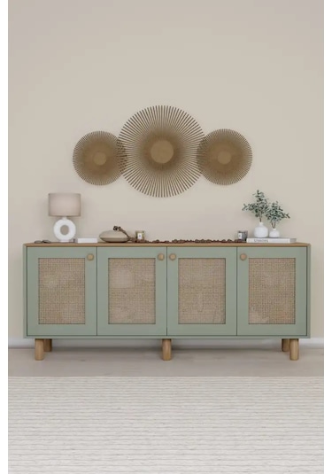 Bohem Serisi Natura Pvc Hasır Desen Yeşil Konsol Yeşil