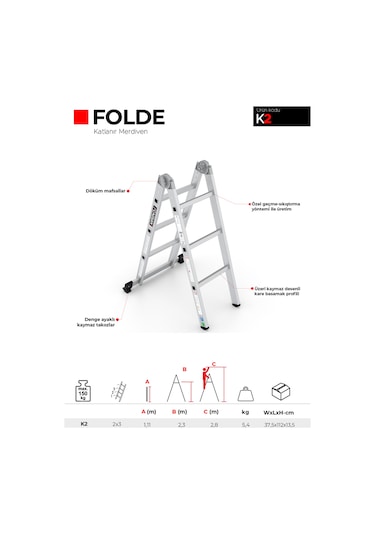 Çağsan 2x3 Basamaklı Folde Katlanır Merdiven K2