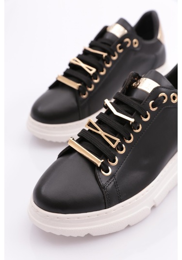 Dgn Es864 Kadin Kalin Kristal Taşli Sneakers Ayakkabi ES864-2007-R12593 Siyah - Beyaz