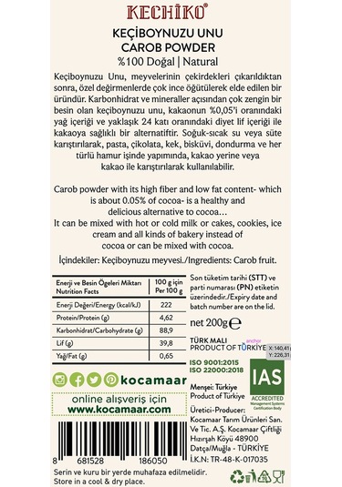 Kocamaar Çiftliği Keçiboynuzu Unu 200 G