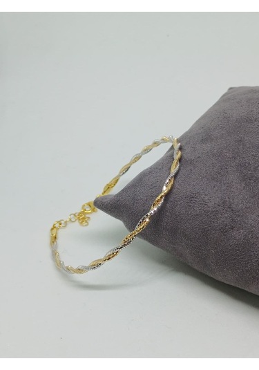 925 Ayar Gümüş Altın Ve Beyaz Renkli Örgü Model Ayarlanabilir Kadın Bileklik Şık Ve Zarif Tasarım Gümüş