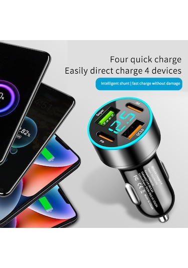 66w Hızlı 4 Portlu Pd Usb Şarjlı Cep Telefonu Type-c Adaptörü Quic Gümüş