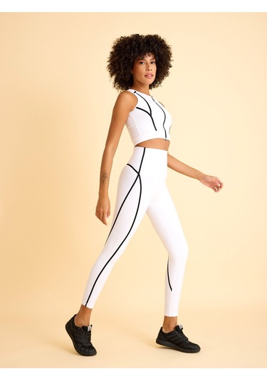 Menton Siyah Biyeli Beyaz Spor Tayt