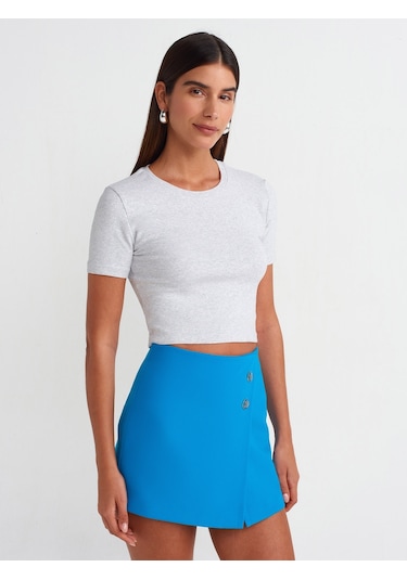 Dilvin Crop T-shirt Gri Melanj