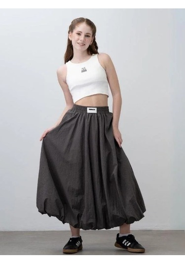 Kız Çocuk Tasarım Uzun Balon Etek-15528 Gri