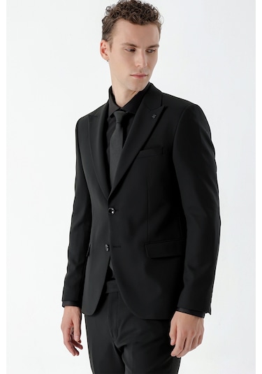 Morven Erkek Basic Düz Slim Fit Takım Elbise Gömlek + Kravat -  Siyah