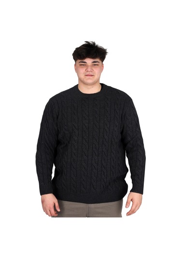 Mode Xl Büyük Beden Erkek Kazak Bisiklet Yaka Braıded 24211 Antrasit Antrasit