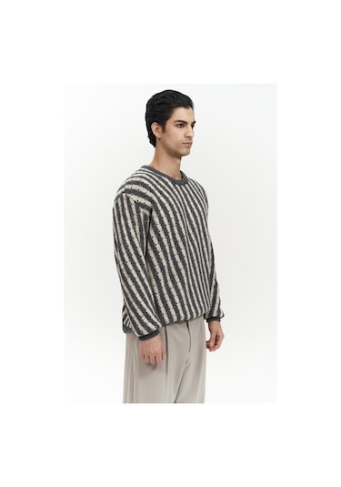 Elijah Şeritli Antrasit Erkek Triko Kazak Antrasit