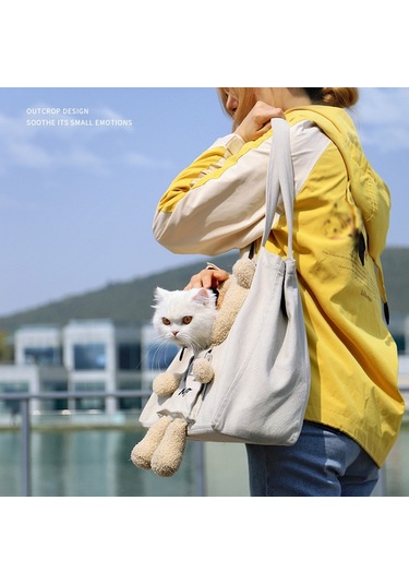 Taşınabilir Gezi Kedi Çantası Açık Omuz Kanvas Çanta Küçük Köpek Pet Çanta Ayı Haki