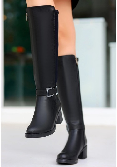 Biçomi Emrat Siyah Cilt Topuklu Çizme Çok Renkli