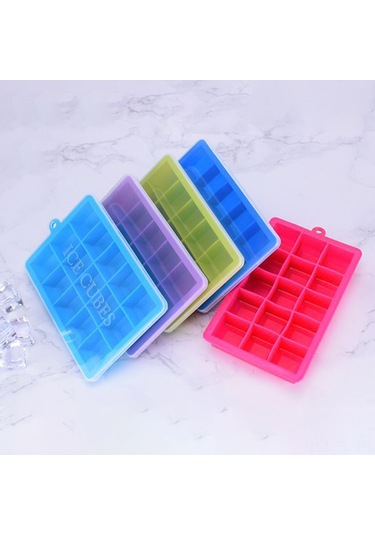 Lemestar Mor Silikon Buz Küpü Kalıbı 15 Deliği, Isı Soğuk Dayanıklı, Rahat Çıkarım, Üstlü, Dondurma-çikolata-pasta Kalıbı, Buzdolabı Kokusuna Karşı Koruma, Yıkama Makinesine Uygun Çok Renkli