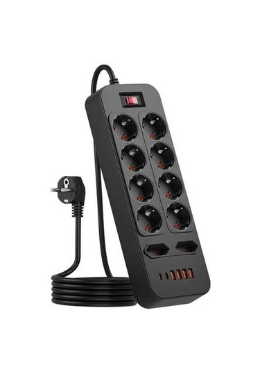 Besthome1 Dream011 Siyah 3680w Avr. Fişi 16sı 1 Arada 10a 6 Usb 2 Type C 18m Kablosu Ev Ofis Paneli Güç Dağıtma