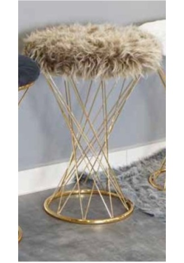 Mim Gold - Tüylü Örgülü Yuvarlak Puf Gold