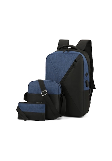 Jeemson Üçlü Set İş Seyahat Sırt Çantası, Usb Şarjlı Oxford Kumaş, Çok Bölmeli Büyük Kapasite, İş/okul/seyahat İçin Mavi MAvi